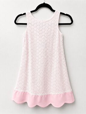 Chantilly Place Girls White Eyelet Dress Pink Lining Size 6 Easter Party